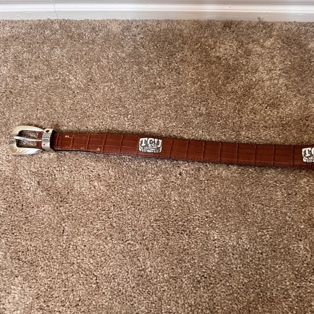 TCU Horned Frogs Western Leather Belt Brown Croc Embossed Silver Conchos Size 38